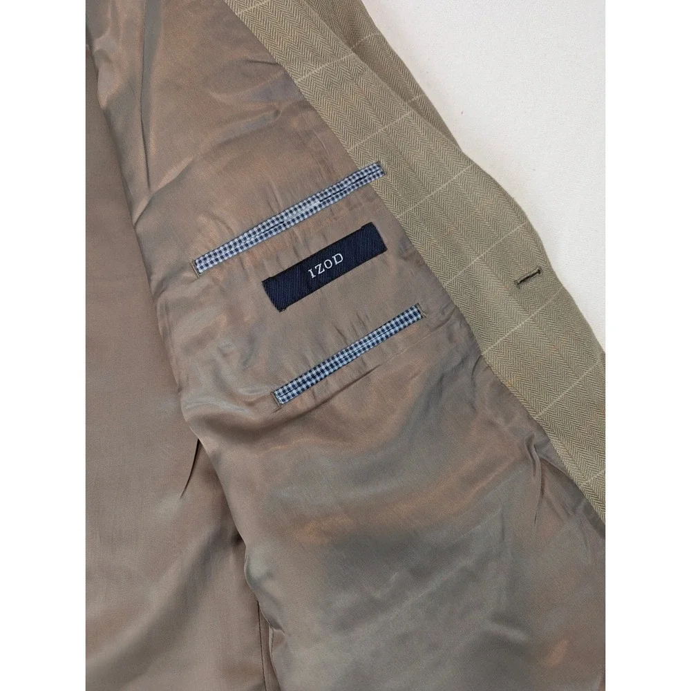 Izod of London Tan 38R Linen Window Pane Plaid Blazer Sport Mens‎ Suit Jacket